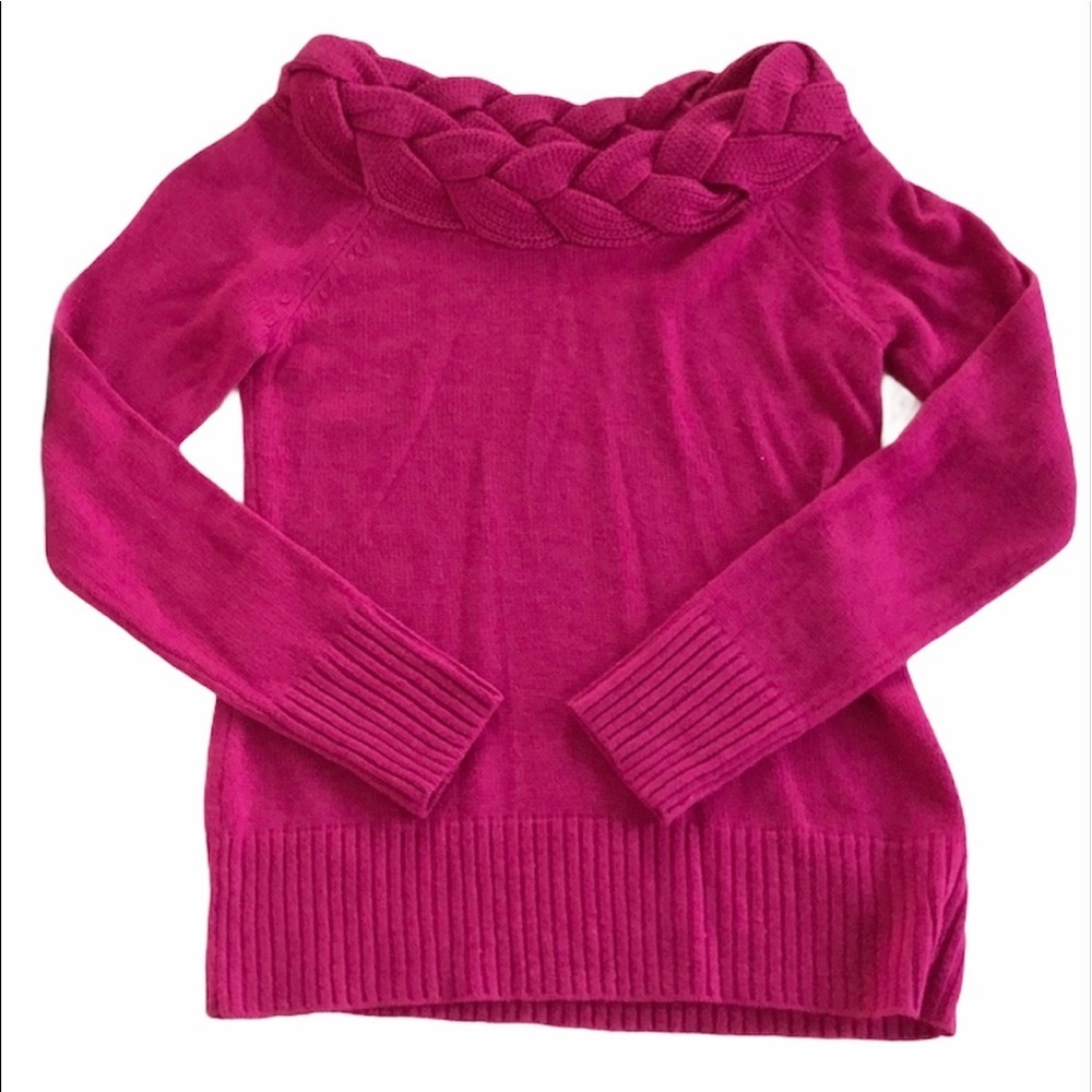 JohnPaulRichard Magenta Braided Neckline Sweater